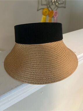 Wide Brim Straw Visor with Black Band - Women Accessories
